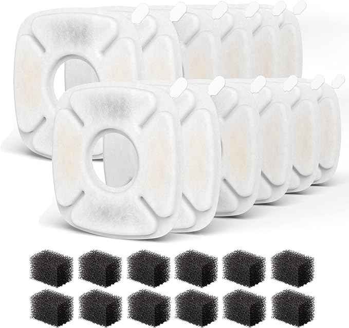 12-Pack Cat Water Foutain Filters & Pre-Filter Sponges Replacement, Compatible with Veken 95oz/2.8L Cat Fountain Dog Water Dispenser