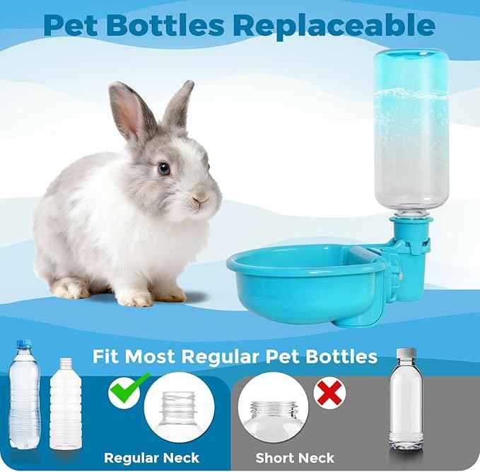 VANNON 16oz Pet Water Bottle, Gravity Dog Water Bowl Dispenser for Cage, Anti-Overflow Water Dispenser for Small Dogs, Cats, Rabbits and Other Small Animals, BPA Free, Gradient Blue