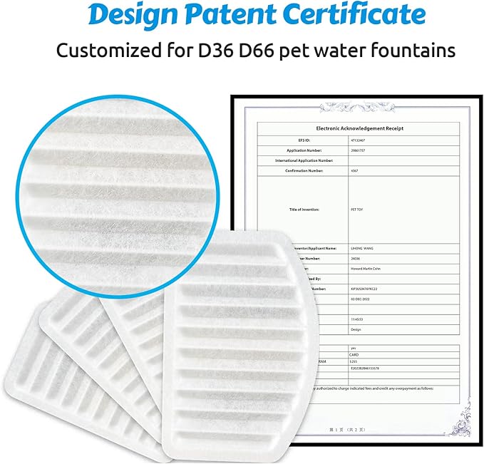 ORSDA Cat Water Fountain Filters, ONLY for D36/D66 Cat Fountain with Water Level Window (4 Filters Replacement +2 Pump Sponges)