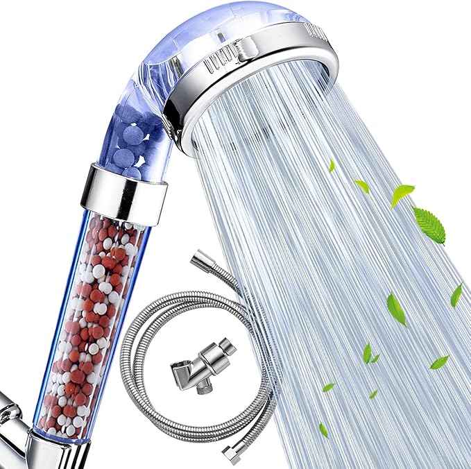 Nosame Shower Head with Hose and Bracket, Filter Filtration High Pressure Water Saving 3 Mode Function Spray Handheld Showerheads for Dry Skin & Hair