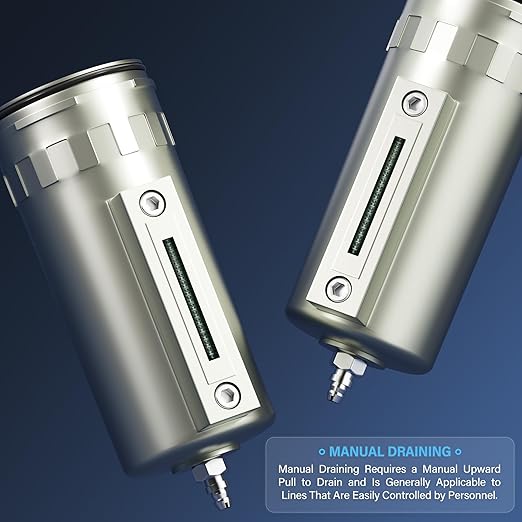 TAILONZ PNEUMATIC 0-240PSI 1/2 Inch NPT Industrial Grade 4 Stage Air Drying System, Double Particulate Filter, Coalescing Filter, Desiccant Dryer and Air Regulator (Manual Drainage) - AquaVibe