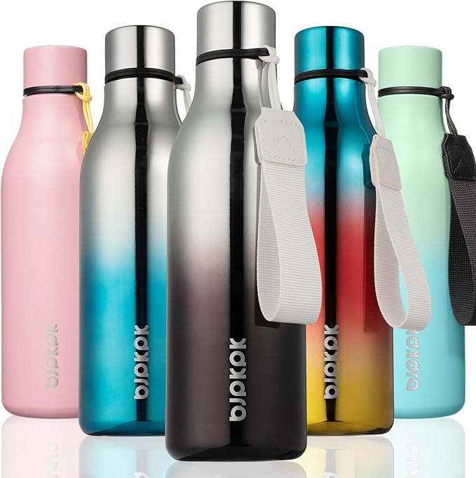 BJPKPK Insulated Water Bottles, 18 oz Stainless Steel Metal Water Bottle with Strap, BPA Free Leak Proof Jugs, Mugs, Flasks, Reusable Thermal Flasks for Sports & Travel, Silver Miner