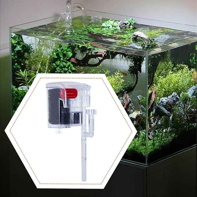 Auto Start Hang on Back Aquarium Adjustable Quiet Fish Tank Hob for Freshwater Accs, C