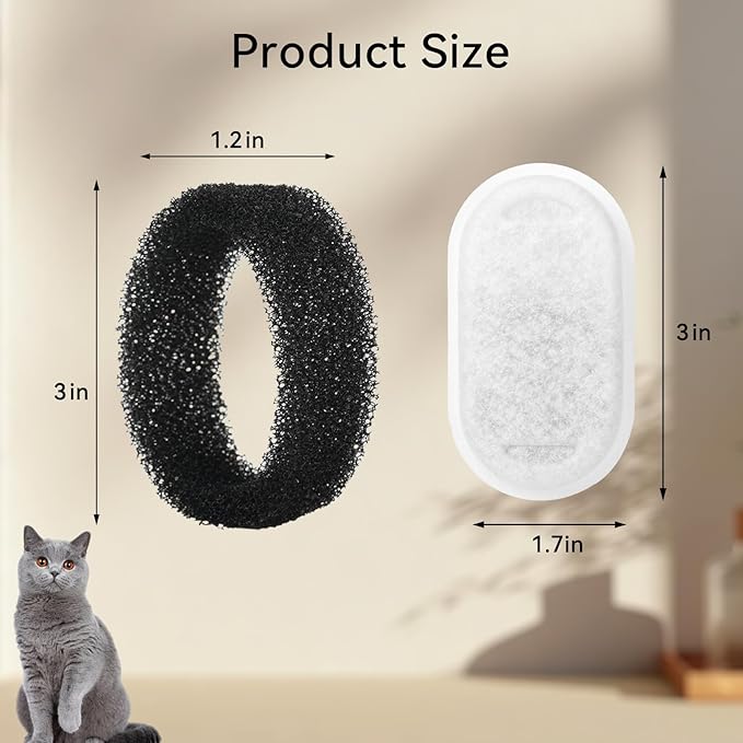 Cat Water Fountain Filter, 24-Pack Filters Replacement for 67oz/2L & 108oz/3.2L Stainless Steel Cat Water Fountain, 4-Layer Filtration Pet Filter (12 Filters & 12 Sponges)