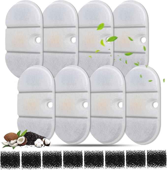 16 Packs Cat Water Fountain Replacement Filters Compatible with PETLIBRO PLWF002-71oz/2.1L Capsule Pet Fountain, Dog Dispenser Replacement Filter Set with Sponges