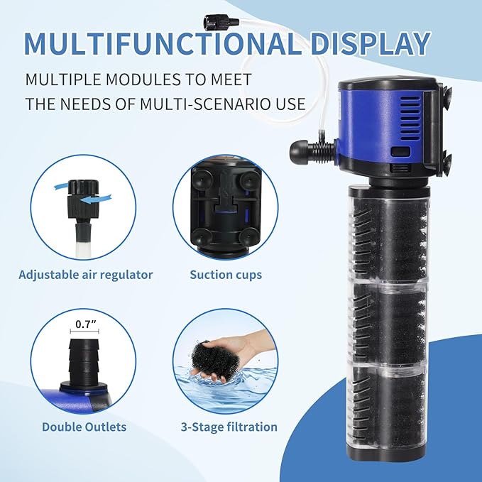 TARARIUM Aquarium Filter Pond Pump 660GPH for 75-300 Gallon Fish Tank, 8ft. High Lift Dry Burning Protection Biochemical Submersible Internal Powerful Pump 4 in 1, Saltwater Freshwater Large - AquaVibe