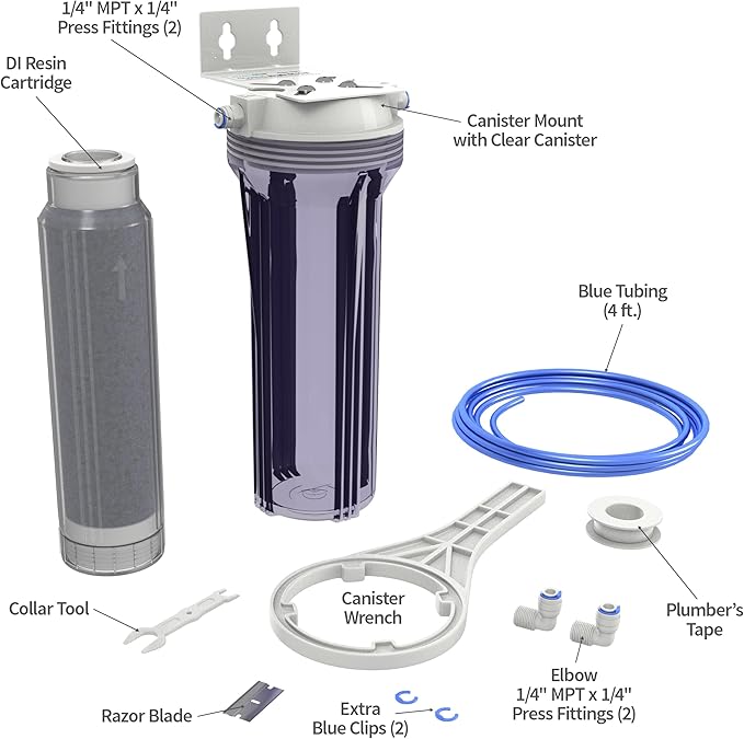 Aquatic Life Color Changing Deionization DI Resin for Hydroponic Reverse Osmosis Water Filter System RO Filtration Unit, Single Canister - AquaVibe