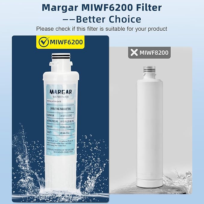 MIWF6200 Water Filter, Filter Cartridge Compatible with Midea® MRS26D5AST and MRQ22D7AST Models Water Filters, MIWF6200 Water Filter Replacement for Sharp® SJWF200 Filters (3 PACK)