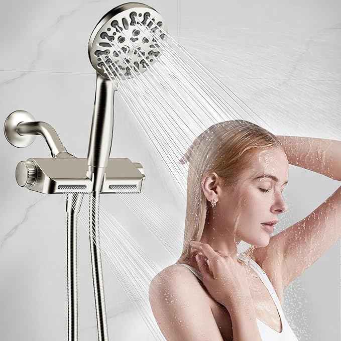 Filtered Shower Head with Handheld Combo, Hard Water Filter Shower Head with 9 Shower Modes, Dual Shower Heads High Pressure, Shower Filters to Remove Chlorine and Fluoride (Brushed Nickel)