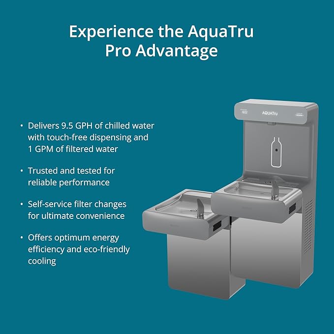 AquaTru Pro ADA-Compliant Bi-Level Water Fountain | Commercial On-Wall Dual-Height (33"/39") Bubbler & Bottle Filler with 9.5 GPH Cooling Capacity