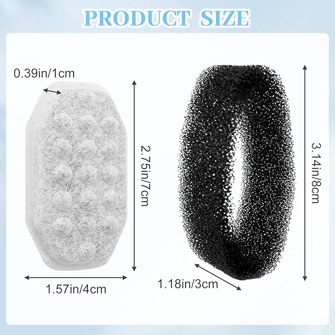 8 Pcs Cat Water Fountain Replacement Filters & Pre-Filter Sponges for Rellaty Neareal 108oz/3.2 Stainless Steel Pet Water Fountain Automatic Pet Fountain with Water Level Window