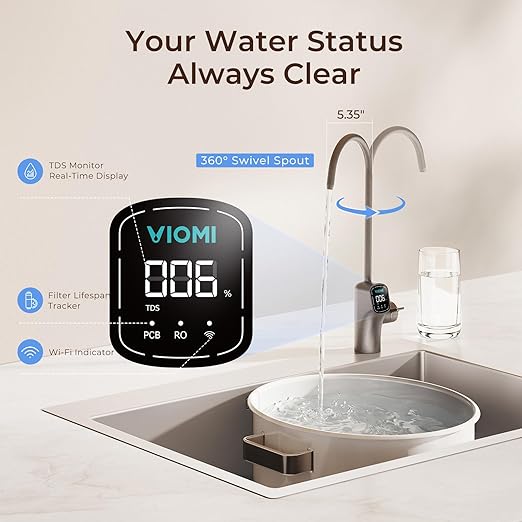 VIOMI V6 Pro Reverse Osmosis System, 600 GPD Tankless RO Water Filter System, Under Sink RO System, 9 Stage Filtration, 3:1 Pure to Drain, Reduce TDS, NSF/ANSI 372 & 58 Certified, Smart LCD Faucet