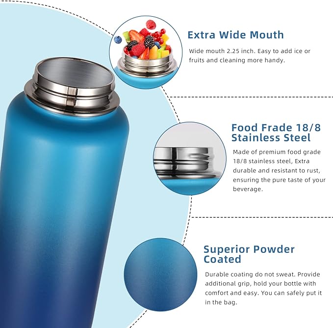 Volhoply 32 oz Insulated Water Bottles Bulk 8 Pack with Straw Lid & Spout Lid,Stainless Steel Sports Water Bottle,Double Wall Vacuum Cups,Leak proof Wide Mouth Metal Flask for Travel(Eight Color,8)