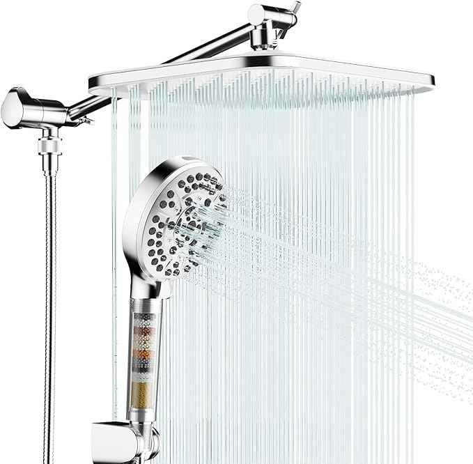 JOMOO Handheld Shower Head Combo, 12 Inch Rain Shower Head, Dual Showerhead Set with Filtered Handheld, Power Wash Mode, 10 Spray Settings, 3-Way Diverter, High Pressure for Bathroom, Chrome