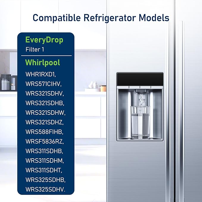 TEEHAY WHR1RXD1 Water Filter 1 Replacement, Compatible with Whirlpool WRS321SDHV, WRS321SDHB, WRS321SDHW, WRS321SDHZ, WRS325SDHB, WRS571CIHV, WRS571CIHV, WRSF5836RZ, WRS311SDHM, 2 Pack