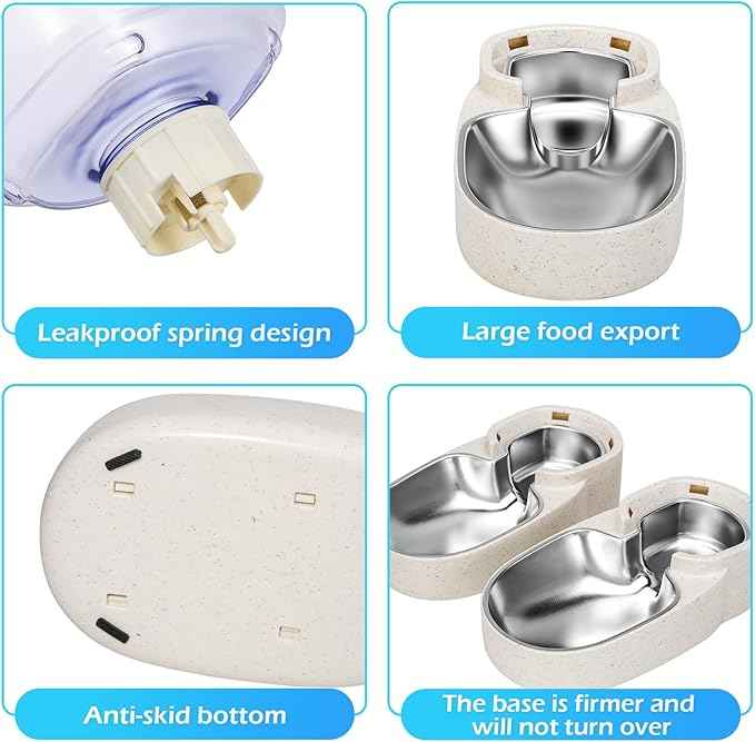 Automatic Cat Feeder and Water Dispenser with Stainless Steel Bowl Gravity Food Feeder and Waterer Set for Small Medium Dog Puppy Kitten 1 Gallon x 2(Beige)