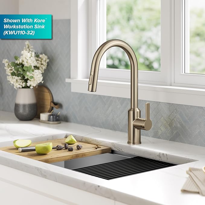 KRAUS Oletto Touchless Sensor Pull-Down Single Handle Kitchen Faucet in Spot-Free Antique Champagne Bronze, KSF-2830SFACB
