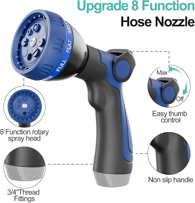 50ft 304 Stainless Steel Garden Hose Metal, Heavy Duty Water Pipe with Nozzles for Yard, Outdoor - Flexible, Never Kink & Tangle, Puncture Resistant (Aqua)