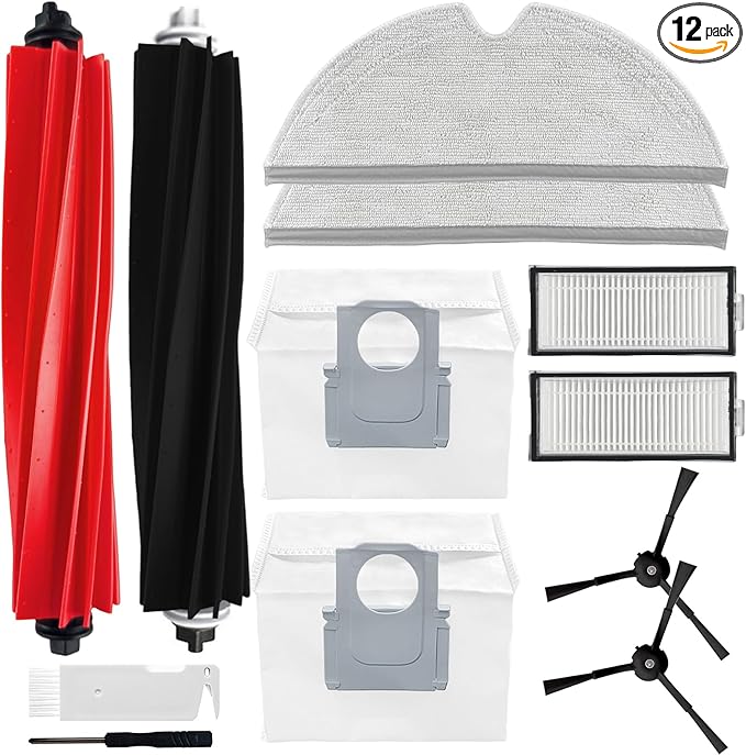 Replacement Accessories Kit Compatible with Roborock Q5 Max+/ Q5 Pro/ Q5 Pro+/ Q5 DuoRoller+/ Q8 Max/ Q8 Max+ Plus Vacuum Robot, Main Brushes, 2 Side Brushes, 2 HEPA Filters,2 Bags,2 Rags,Tools - AquaVibe