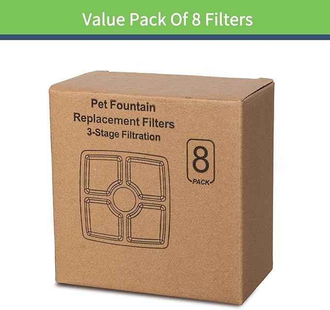 8 Pack Square Filters for Cat Fountain, Compatible with 2.5L Pet Flower Fountains, Ion Exchange Resin and Activated Carbon