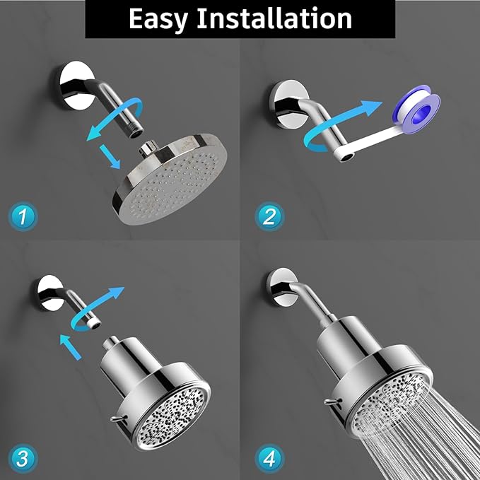 FEELSO Filtered Shower Head, High Pressure 6 Spray Modes Shower Head with Filters for Hard Water Remove Chlorine, Improves Skin & Hair, Rain Showerhead with One-Click Filter Change Design