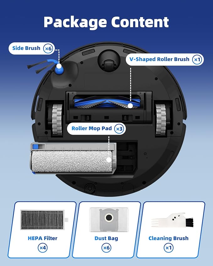 21 Pcs Replacement Parts Kit Compatible with ECOVACS DEEBOT T80 Omni Robot Vacuum - Accessory Set with 1 Main Brush, 3 Mop Brush Rollers, 4 Filters, 6 Dust Bags, 6 Side Brushes, 1 Cleaning Brush - AquaVibe