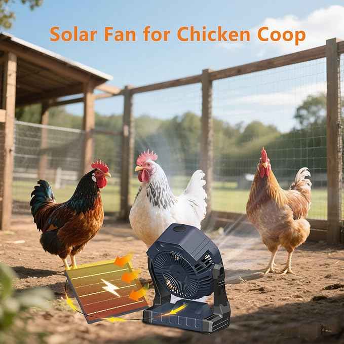 Ausic 10W Misting Solar Fan, 250ml Portable Outdoor Fans with Solar Panel, 8 Inch Battery Operated Rechargeable Cooling Fans with Hook, Camping Water Spray Fan for Travel/Beach/Patios/Chicken Coop