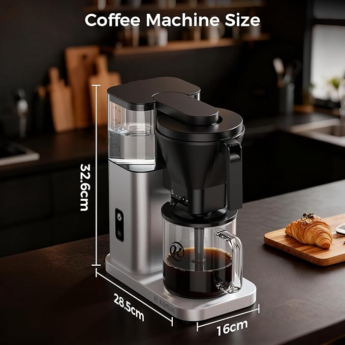 Kismile 8 Cup Drip Coffee Maker Machine, Pour Over Coffee Brew with 3s Instant Heat 197-205℉, Removable Water Tank, Adjustable Flow Control, Deep Cold Brew & Keep Warm 40 Min, Easy to Clean (silver)
