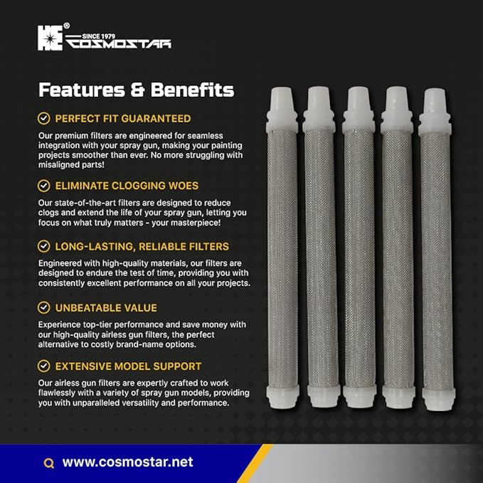 Cosmostar FG100-60M, 20 pcs Airless Paint Spray Gun Filter 60 Mesh, Compatible with Wagner/Titan Airless Gun