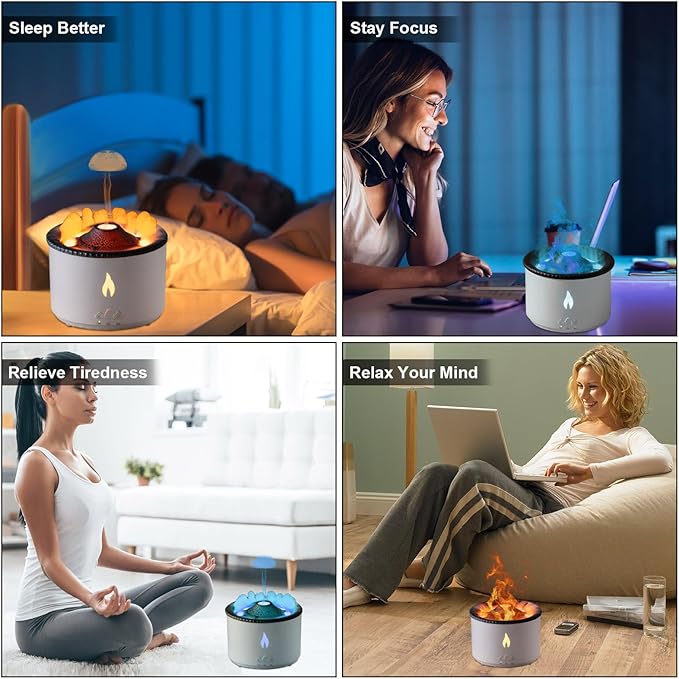 Volcano Humidifier Flame Aroma Diffuser: Ultrasonic Essential Oil Scent Diffuser 300ml Large Capacity 2-in-1 Essential Oil Diffuser with Function Timer for Bedroom Home Office (No Remote Control)