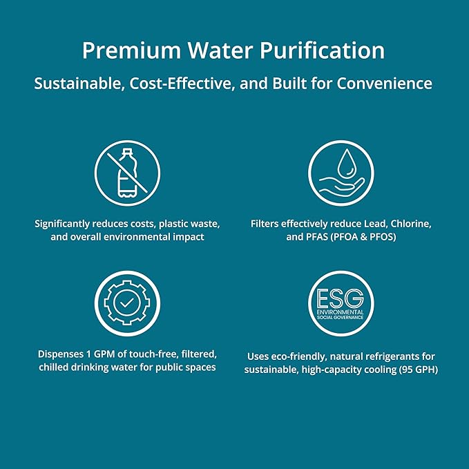 AquaTru Pro On-Wall Commercial Water Station with Bubbler | Wall Mount Bottle Filler & Drinking Fountain | NSF-Certified Filtration | 9.5 GPH Cooling Capacity | Touch-Free Refrigerated Dispenser