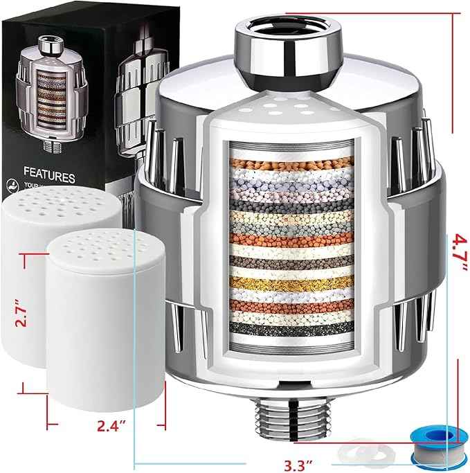 20 Stage Universal Shower Water Filter Cartridges for Hard Water, Reduces Chemicals & Chlorine, Restores pH Balance, 4 Pack