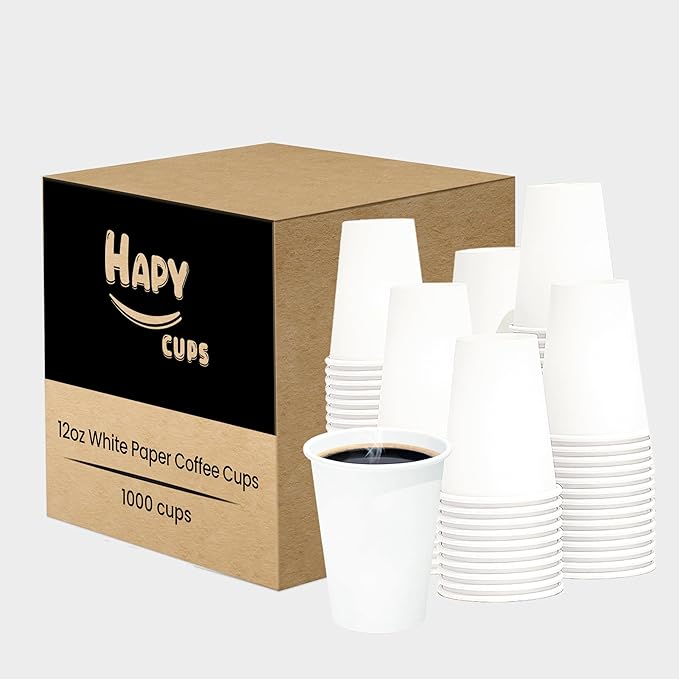 12 oz[1000 Count] White Coffee Cups - Disposable Paper Cups for Hot and Cold Beverages - Water, Juice, or Tea, Compostable and Travel-Friendly For Home, Store and Café