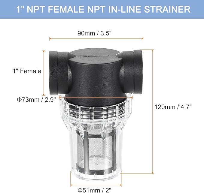 uxcell Pressure Washer Filter 1" NPT Female Thread, Inline Mesh Strainer Attachment, Stainless Steel Screen with Sealant Tape for Outdoor Gardening Inlet Water (Size:100 Mesh) - AquaVibe