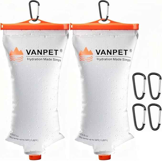 2L Water Bag Compatible with Sawyer Squeeze, Durable TPU Material, BPA & PVC Free, Collapsible Water Container for Camping, Hiking, Fishing or Traveling (2 Pcs)