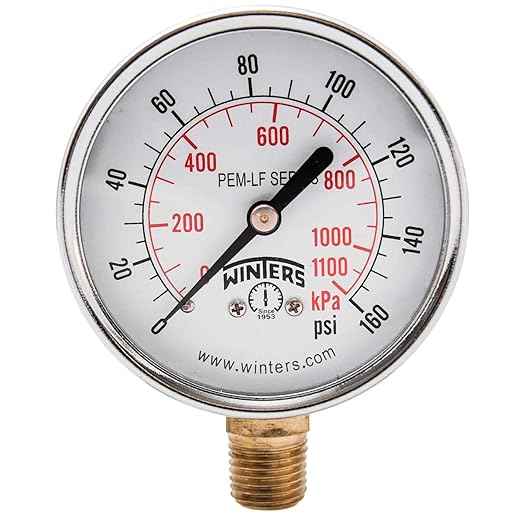 Winters 2-1/2 inch Dial Size, Economy Utility Pressure Gauge, Potable Brass Internals, Steel Case, Dual Scale 0-160 psi/kPa, 3-2-3% Accuracy, 1/4 inch NPT Bottom Mount, Drinking Water Pressure Gauge