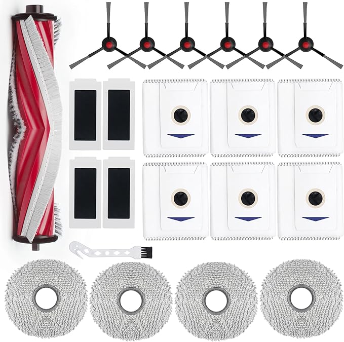 21 Pack Replacement Parts for Yeedi M12 PRO+ Robot Vacuum Accessories Kit, Cleaner Inclue 1 V-shaped Brush, 6 Side Brushes, 6 Dust Bags, 4 Hepa Filters, 4 Mop Pads, 1 Clean Tool - AquaVibe
