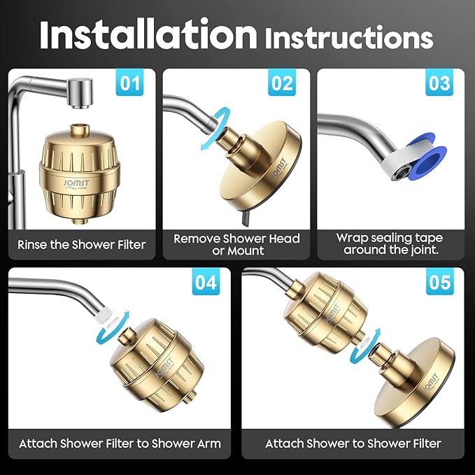 Filtered Shower Head COMBO – for Healthier Skin & Hair | 3 Mode High Pressure Shower Heads with 25-Stage Filtration | Removes 99.947% Chlorine & Heavy Metals | Shower Head ith Filters Set- Golden