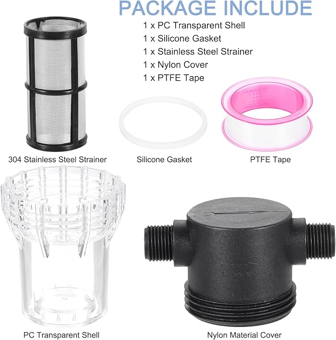 uxcell Pressure Washer Filter 1/2" NPT Female Thread, Inline Mesh Strainer Attachment, Outlet for Pipe Strainer, Stainless Steel Screen with Sealant Tape (Size:100 Mesh) - AquaVibe