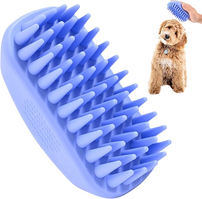 Bath Brush for Pet Grooming & Massage - Rubber Scrubbing Brush for Showers, Ideal for Long & Short Haired Dogs and Cats, Essential Puppy Accessory, Long Pins [We Love Doodles] - AquaVibe
