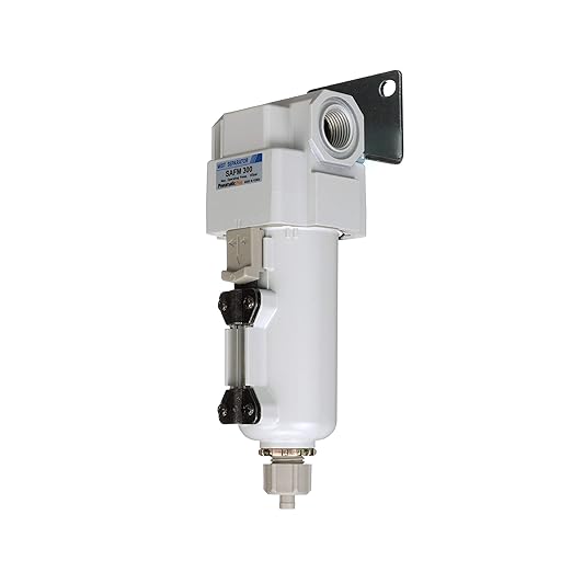 PneumaticPlus SAFM300-N03B-MEP Compressed Air Coalescing Filter, 0.1 Micron, 3/8" NPT - Metal Bowl, Manual Drain, Bracket - AquaVibe