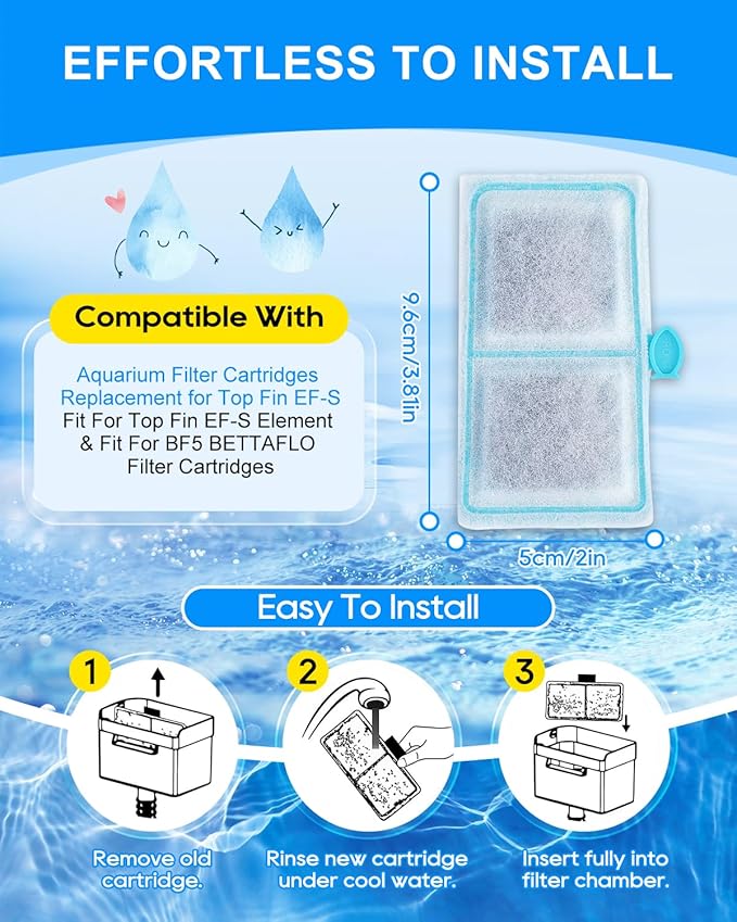 10 Pack Filter Cartridge Compatible with Top Fin EF-S Filter Cartridges, Aquarium Filters for BF5 BETTAFLO, Upgraded EF-S Fish Tank Filters Compatible with Top Fin Aquarium