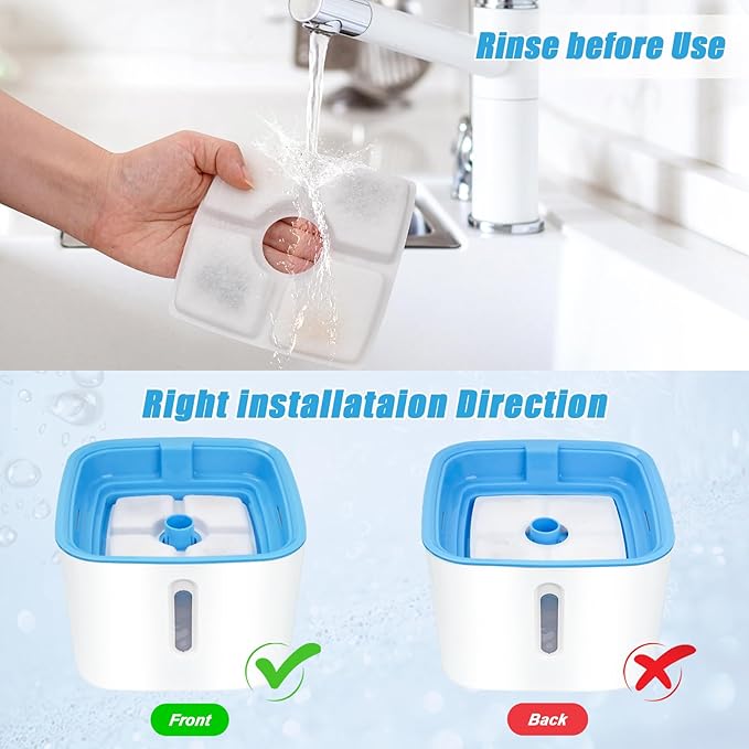Cat Water Fountain Filter Replacement, 10 Pack Cat Fountain Filters Compatible with Top Square 84oz/2.5L Automatic Pet Fountain Dog Water Dispenser, 3 Filtration System Replacement Pet Filters