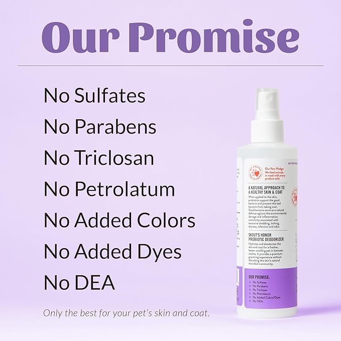 SKOUT'S HONOR Pet Probiotic Deodorizer Spray- Hydrating Daily-Use with Avocado Oil & Omega-3s, Microbiome Friendly Certified, Paraben & Sulfate-Free, 97% Natural, 8oz, Lavender, 2-Pack - AquaVibe