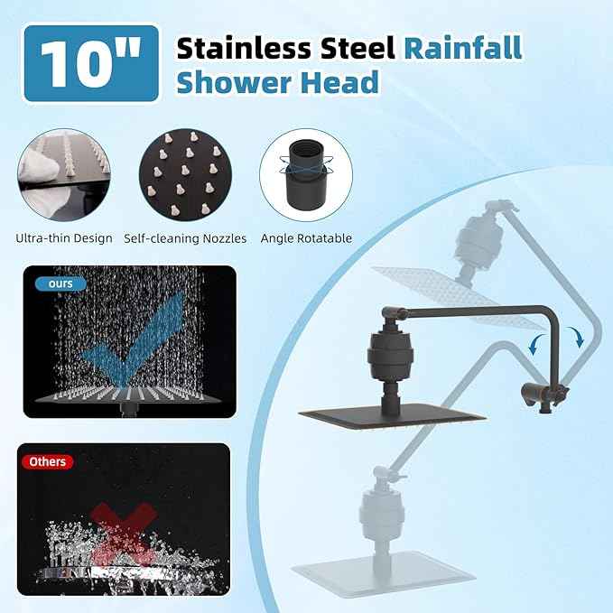 Filtered Shower Head, 10" High Pressure 10-Spray Handheld/Rainfall Shower Head Combo with 20 Stage Shower Filter, 11" Shower Extension Arm, 71" Hose, Shower Head Holder, Oil Rubbed Bronze