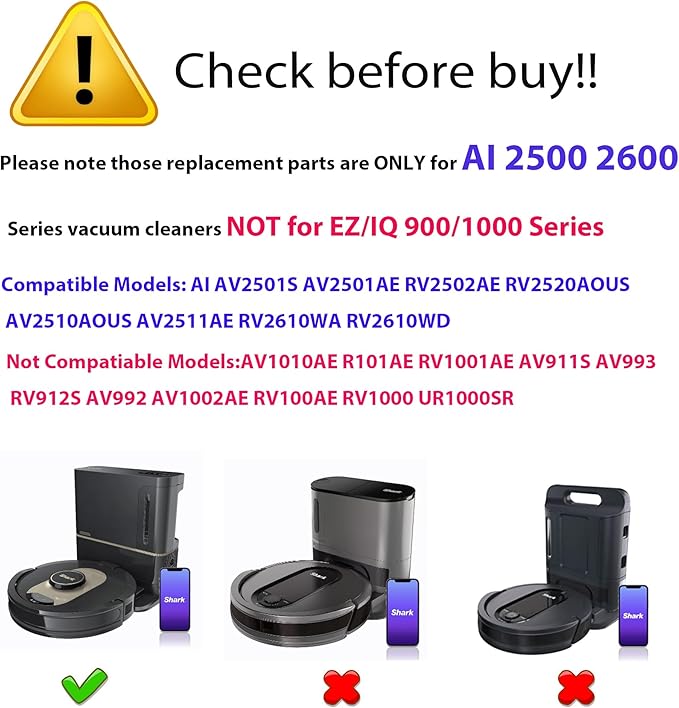 Replacement Parts for Shark AI AV2511AE AV2501S AV2610WA AV2501AE RV2502AE RV2610WA UR2500SR RV2520 AV2510 Accessories Kit with Main Roller Brush Filters Foam/Primary Filter Sweep Side Brushes - AquaVibe