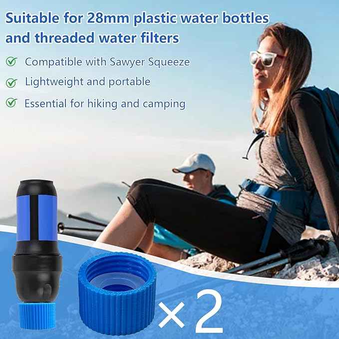 2 Pcs Water Filter Coupling Kit, Filter Cleaning Gasket With Seal, Compatible with 28mm External Threaded Water Filters and Plastic Bottles for Hiking Camping