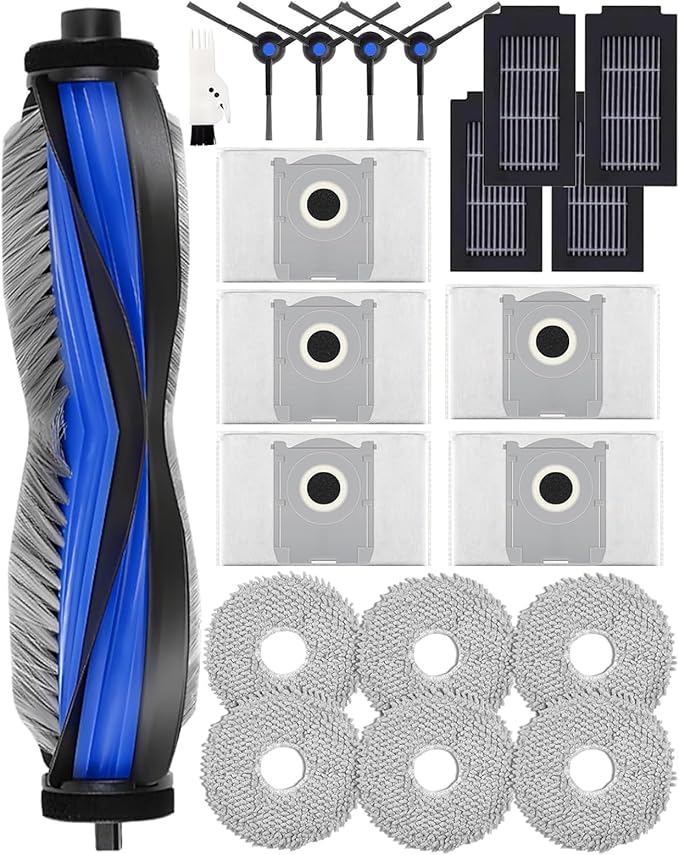 21 Pack Replacement Parts for ECOVACS DEEBOT T50 Omni/T50 PRO Omni Robot Vacuum Accessory Set, 1 Main Brush, 4 Side Brushes, 6 Mop Pads, 4 HEPA Filters, 5 Dust Bags, 1 Cleaning Brush - AquaVibe