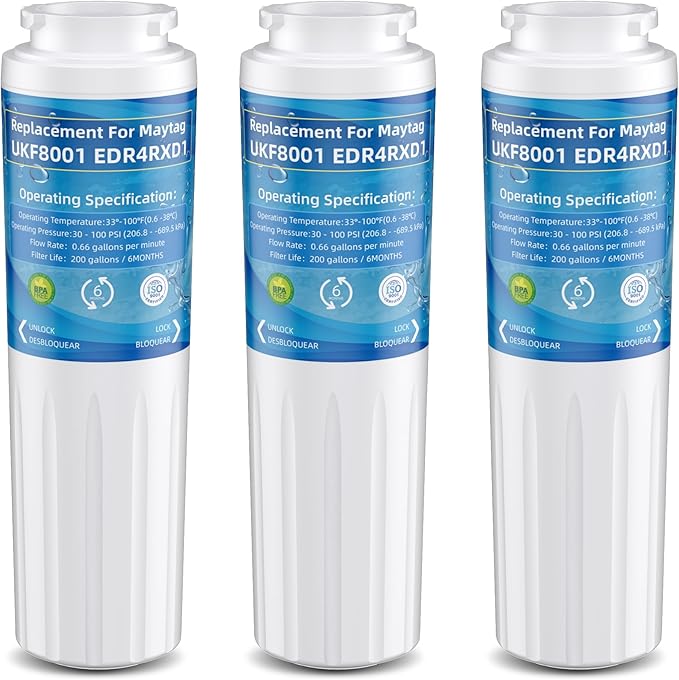 UKF8001 Water Filter Replacement for Whirl-pool EDR4RXD1, Replacement for Every-drop Filter 4, UKF8001AXX-200, UKF8001P, 4396395, 469006, Puriclean II, FMM-2, RWF0900A,Pack of 3 - AquaVibe