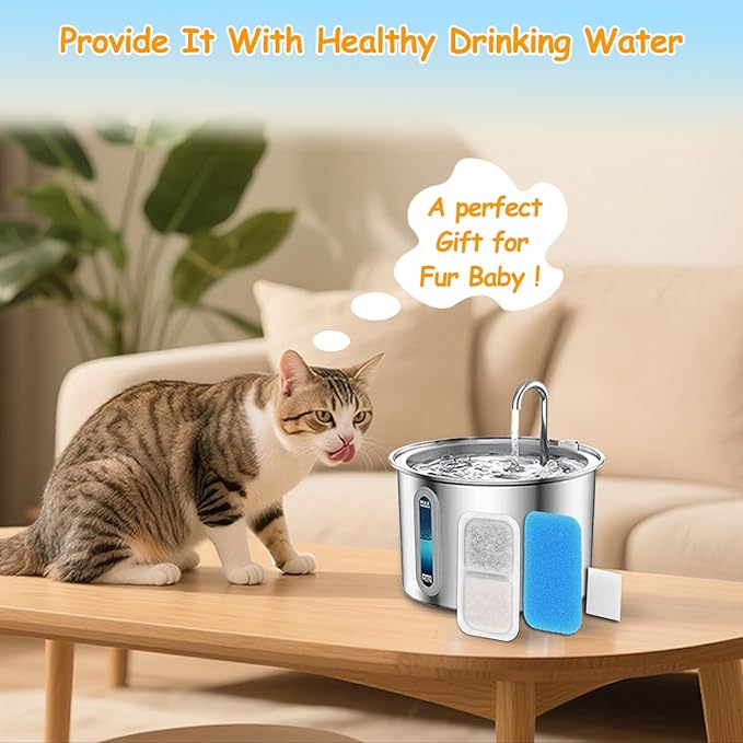 18 Set Cat Fountain Replacement Filters Compatible with oneisall PWF-001 2L/67oz Stainless Steel Pet Water Fountain Filters with Replacement Pre-Filter Pump Sponges